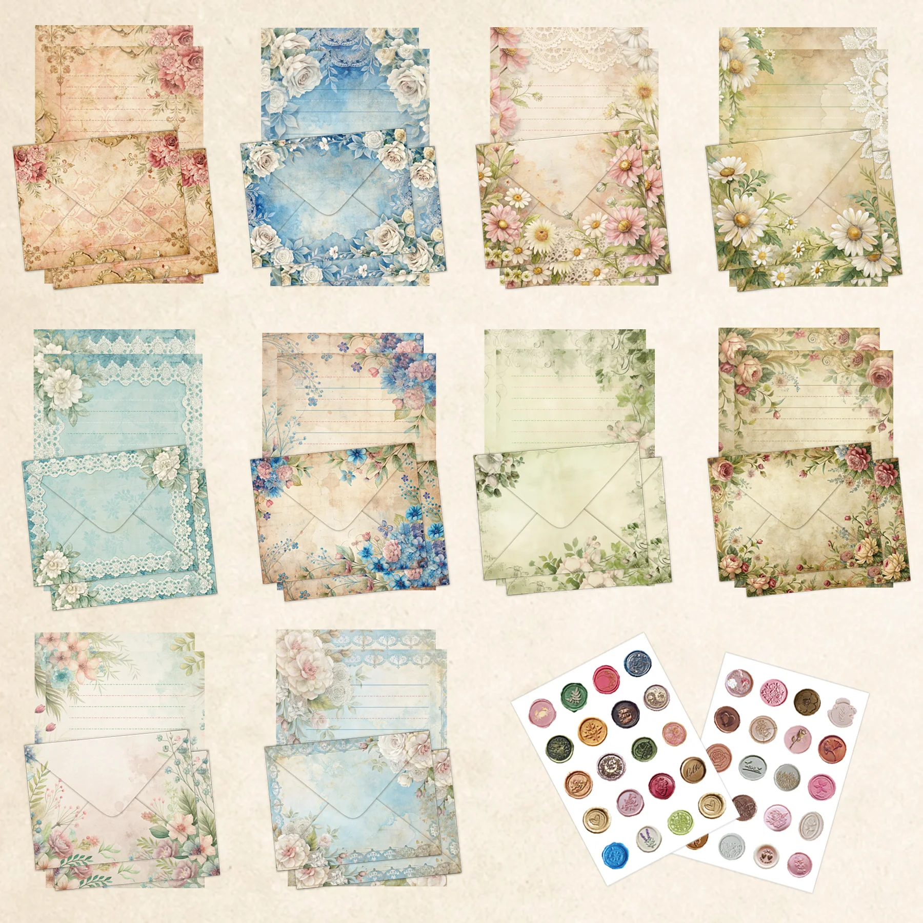 30 Sets ästhetische Vintage-Umschläge, Briefpapier-Sets, DIY-Postkarte, Einladungskarten, Abdeckung, Briefpapier, Schreibwaren Image