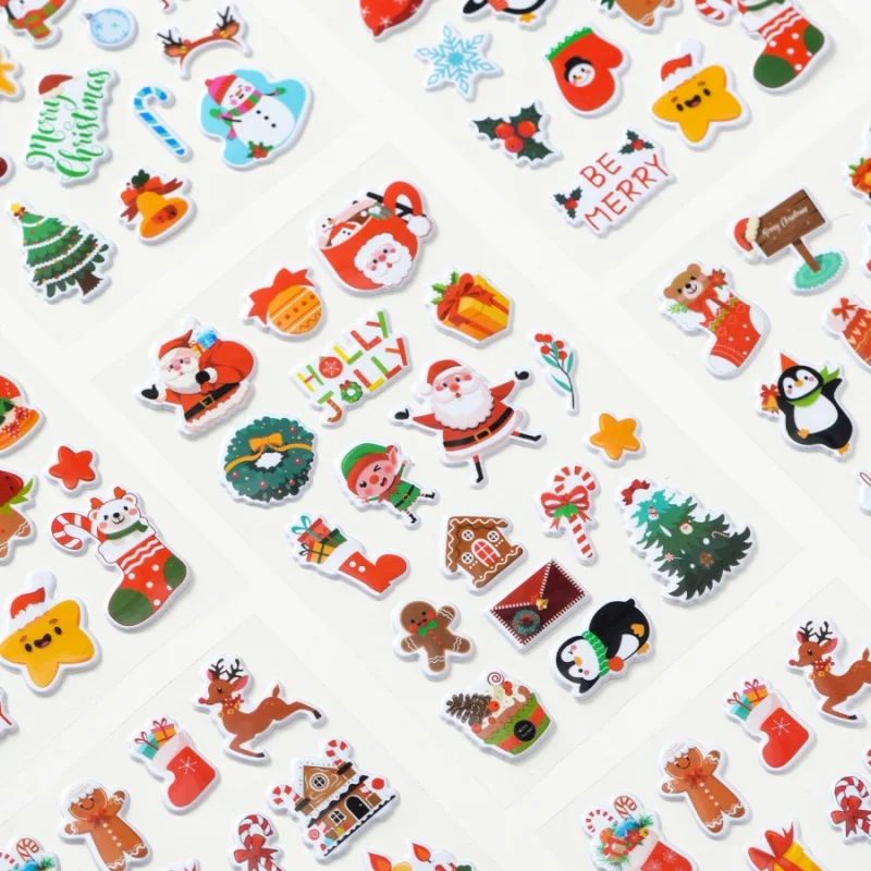 4 Stück Weihnachtsblasen-Aufkleber, 3D Urlaub, Party-Dekoration, Aufkleber, Weihnachtsmann, Elch, Weihnachtsbaum, Zuckerrohr-Aufkleber, Geschenkaufkleber Image