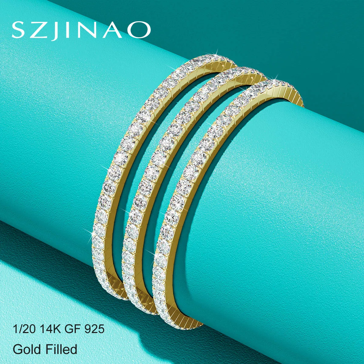 14K Gold gefülltes Moissanit-Tennisarmband D Farbe VVS1 Labordiamantschmuck Stretchseil Handkette Hochzeitsgeschenke für Frauen Mann