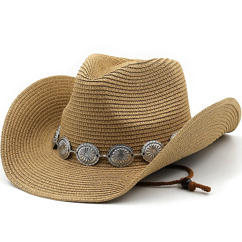 Neue Sommer Männer Frauen Stroh Hohl Western Cowboy Hut Elegante Dame Punk Marke Sombrero Hombre Cowgirl Outdoor Jazz Strand Sonnenhut Image