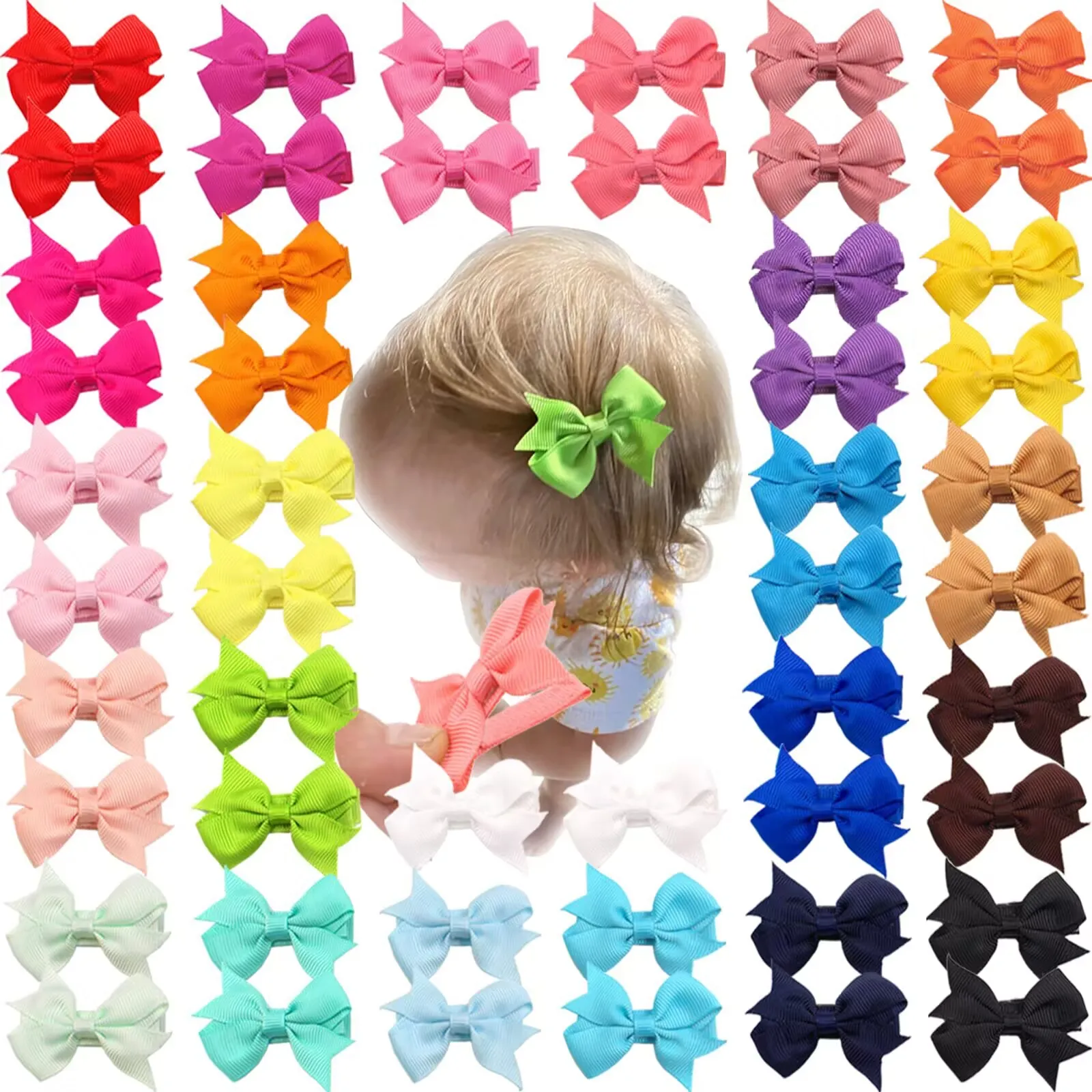 20/60 Stück Baby Mädchen Haarschleifen Clips Set 2,2'' Komplett gefütterte kleine Bowbot Krokodilklemmen für Kinder Haarnadeln Haarschmuck Geschenk Image