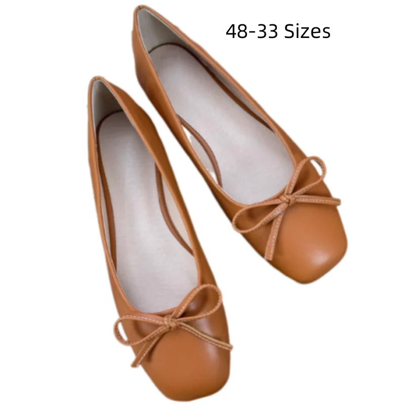 Passende Damen-Flats mit quadratischer Zehenpartie, lässige, geräuschlose Schuhe in der Größe 48, 33, 45, Nahtknoten, weiches Leder, Slip-On, Grün, Braun, Weiß, Rot