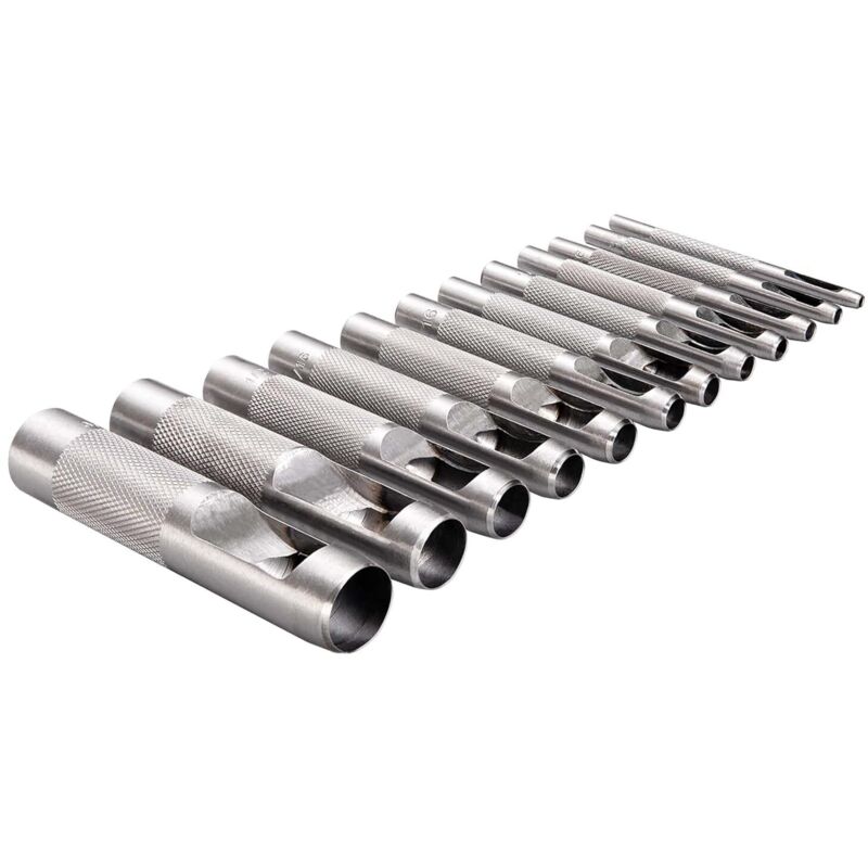 Set Di 12 Punzoni Cavi, Punzoni Rotondi, Utensili Da Taglio Per Punzoni In Pelle Per Cinture, Gomma, Cartone, Guarnizioni, Plastica, Carta, Cinturini Per Orologi Da 1/8' A 3/4' (3 Mm - 19 Mm)