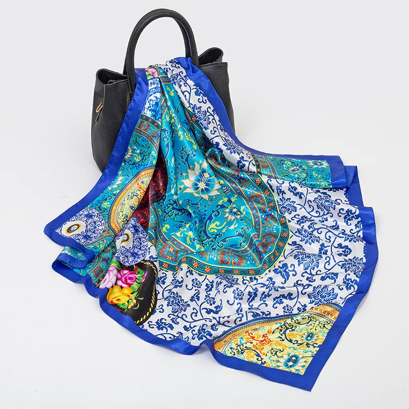 Dame Seide Platz Schal Print-Design Schals Große Hijab Mode Schal und Wrap Frauen Bangdana Weibliche Kopftuch Foulard Sommer Image