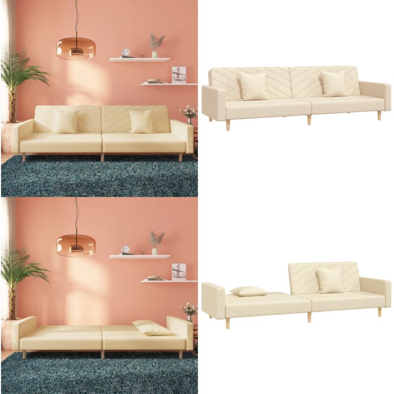 Divano Letto A 2 Posti Con 2 Cuscini Crema In Tessuto - Divano Letto 2 Posti - Divano Letto Trasformabile