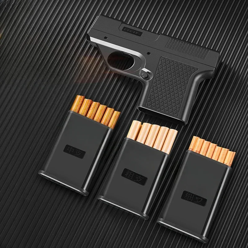 2026 Neues Clip-Pistolen-Feuerzeug mit Drei Kapazitäten, Zigarettenhalter, Windfeste Jet-Blauflamme, Herrengeschenk (OHNE GAS) Image