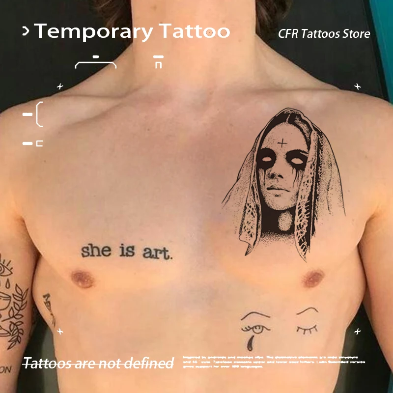 Gefälschte Tatto für Frauen Männer sexy Hotwife Halbarm Brust wasserdicht dunkle Grimasse Kräuter saft Tattoo Aufkleber temporäre Tattoos Charme Image