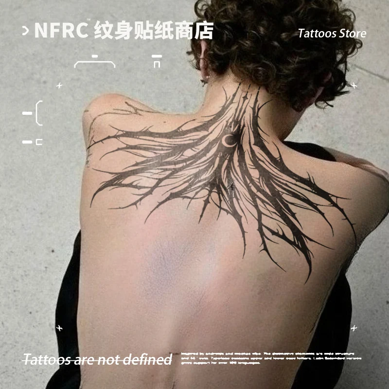 American Dark Moon Stripe Kräutersaft Tattoo Patch Dark Gothic Sexy Wasserdicht Rücken Temporäre Tätowierung Fake Tattoo Party Geschenk Y2K Image