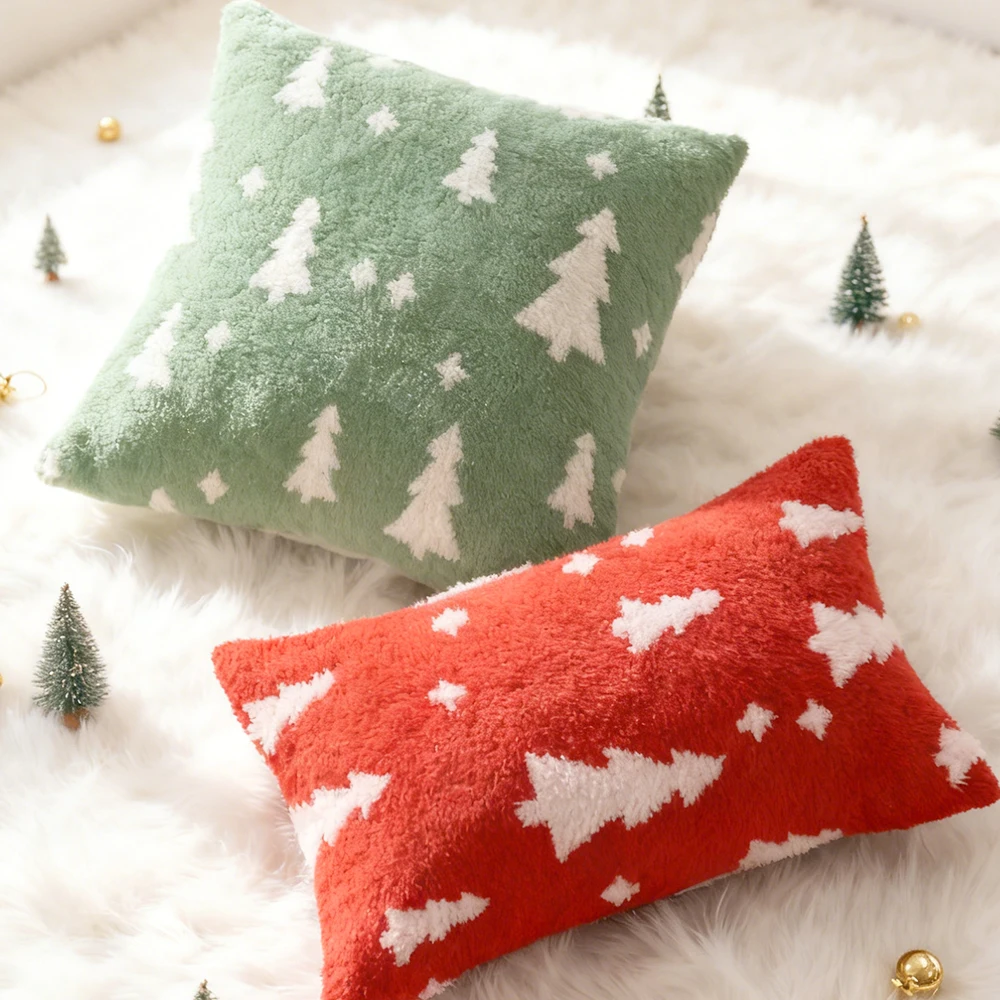 BUYNOW 1PC Plüsch Schnee Weihnachtsbaum Jacquard Kissenbezug Weihnachten-themed Weiche Minimalistische Sofa Kissenbezug Hause Bett Dekor Image