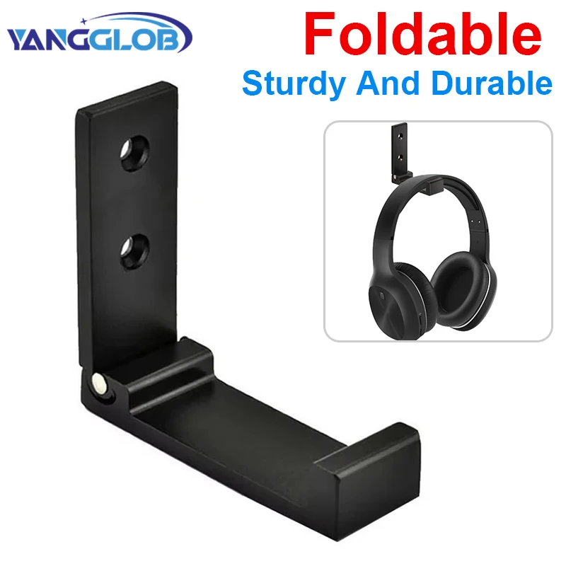 Universeller Kopfhörerständer, faltbar, Wandhalterung, Kopfhörerhalter, Headset-Wandaufhänger, Aluminium-Wandhalterung, hält bis zu 1 kg Image