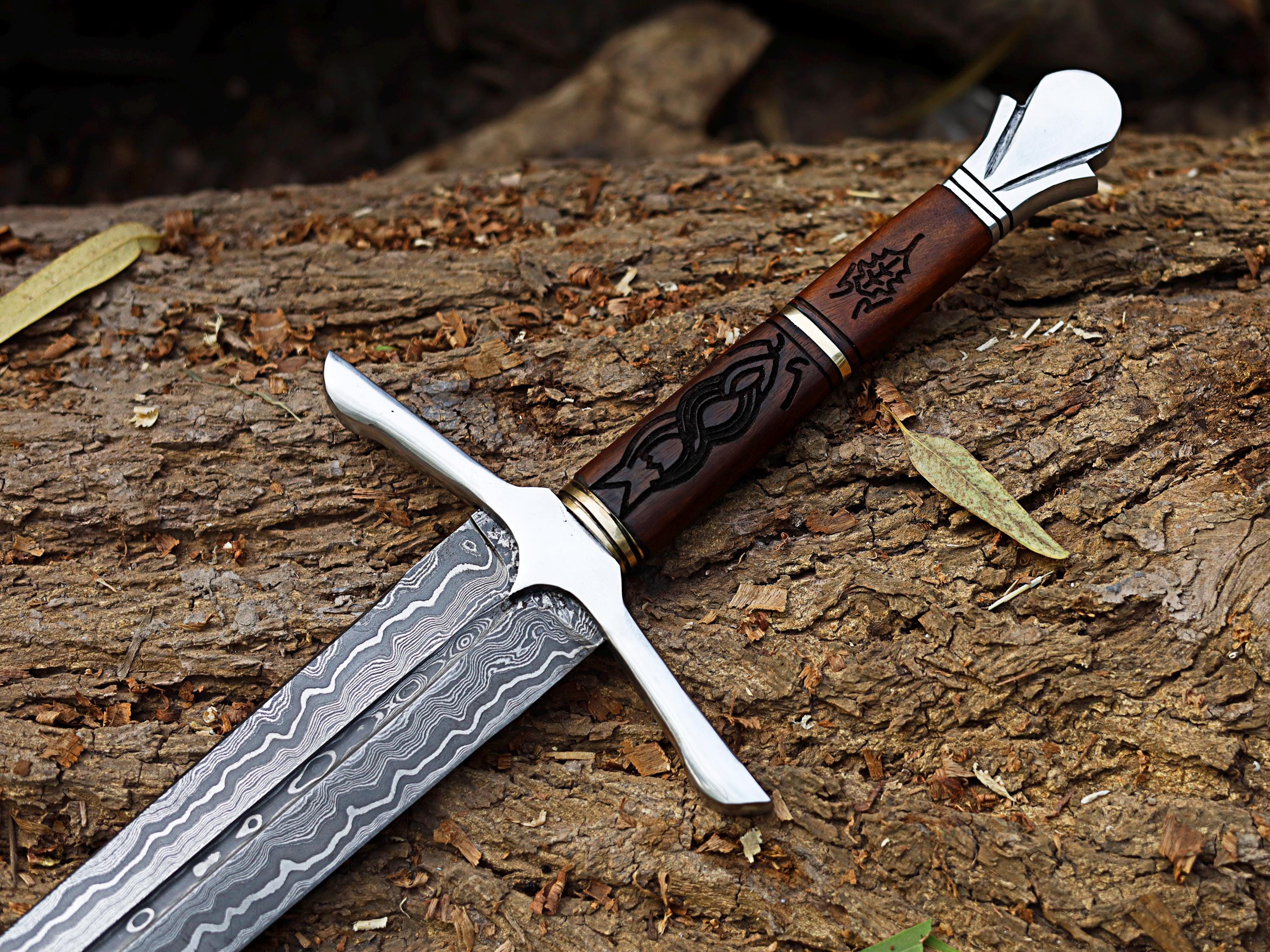 Spada vichinga di Damasco | Spada lunga medievale forgiata a mano | Spada da cavaliere LARP per cosplay e esposizione
