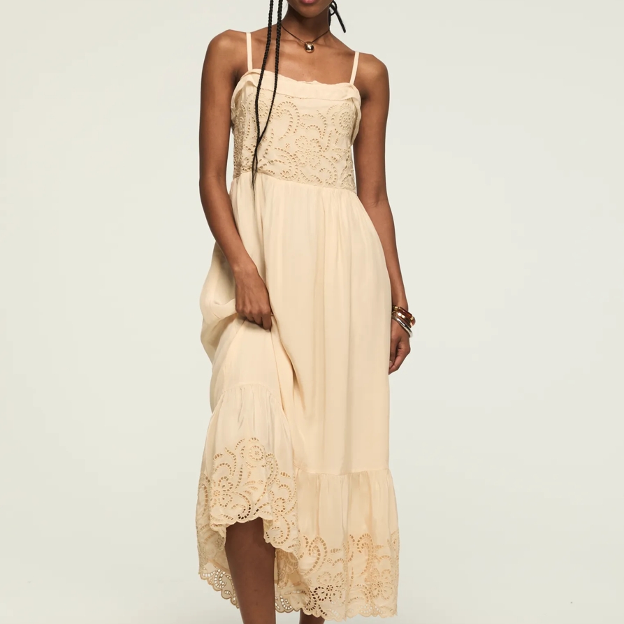 Lucky Brand Cutwork Midi Dress - Women's Clothing Dresses Shirt Midi Dress in Blush, Size M