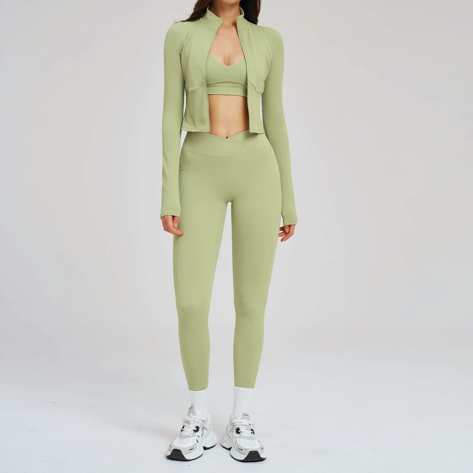 Ensemble de yoga 3 pièces pour femmes, vêtements de sport, tenue de fitness, survêtement, soutien-gorge de sport, leggings de gym, tenue de course à manches longues