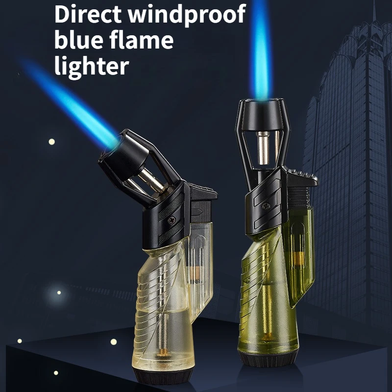 Zigarrenfeuerzeug, gerade, blaue Flamme, winddichtes Feuerzeug, transparent, sichtbare Gasbox, Zigarettenanzünder Image