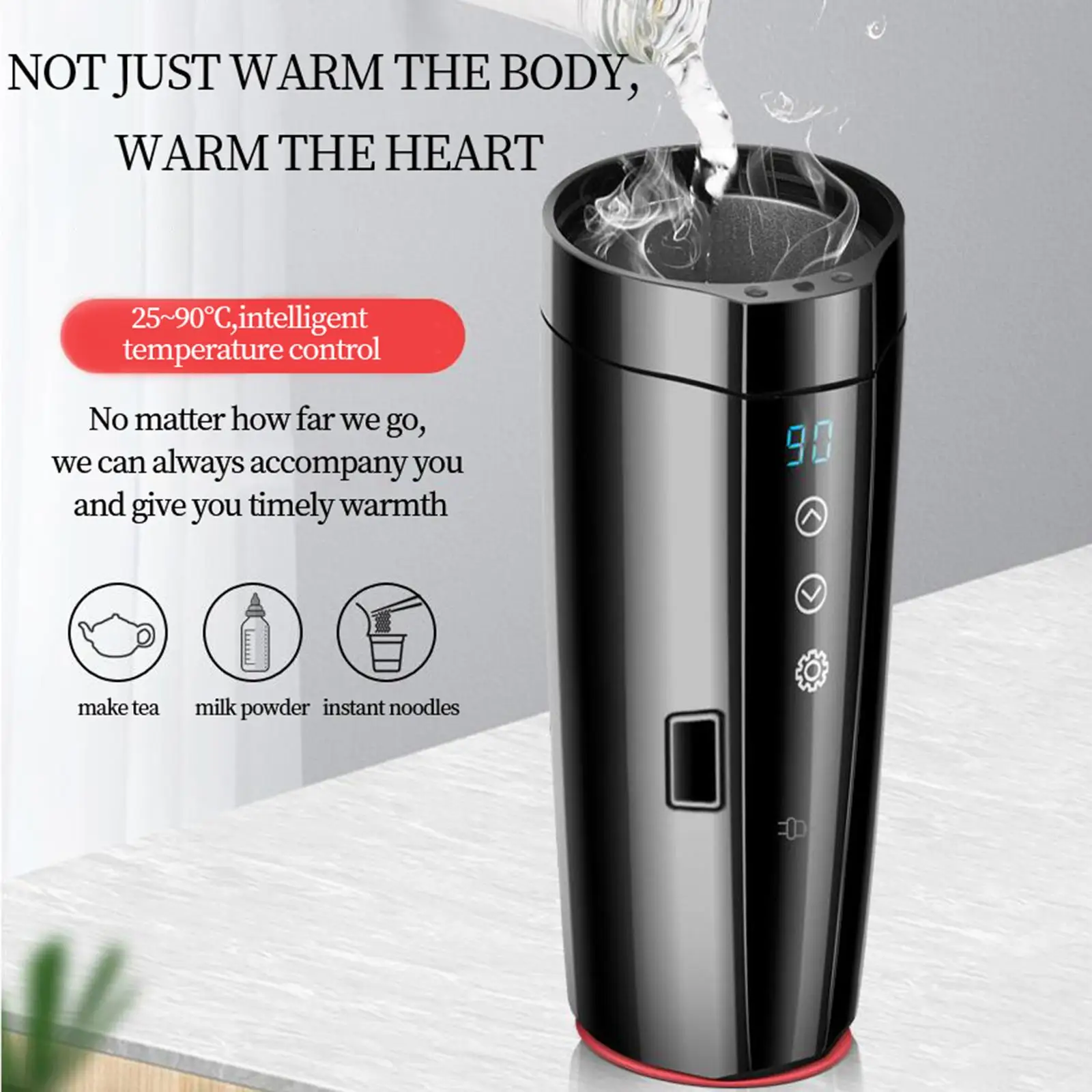 400ML Auto Erhitzt Tasse Smart Becher 12V für Reise Kaffee Tee Milch Erhitzt Wasserkocher 304 Edelstahl Elektrische wasser Tasse Mit Kabel Image
