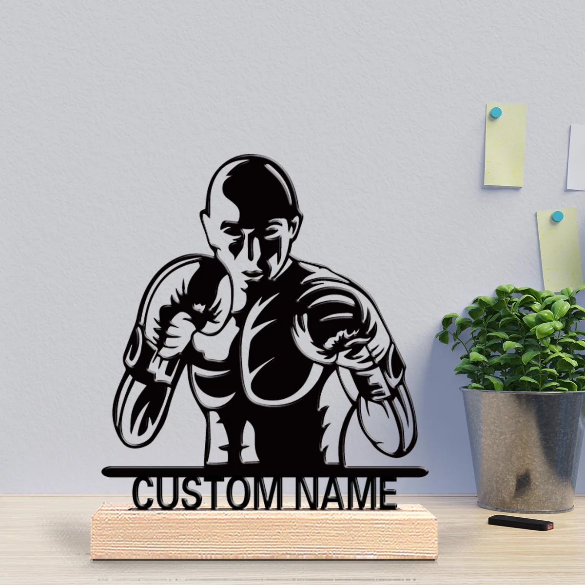 1 Stück personalisierte Beauty-Boxstatue aus Metall, Tischskulptur mit Holzsockel, geeignet für Büros und Schlafzimmer. Image