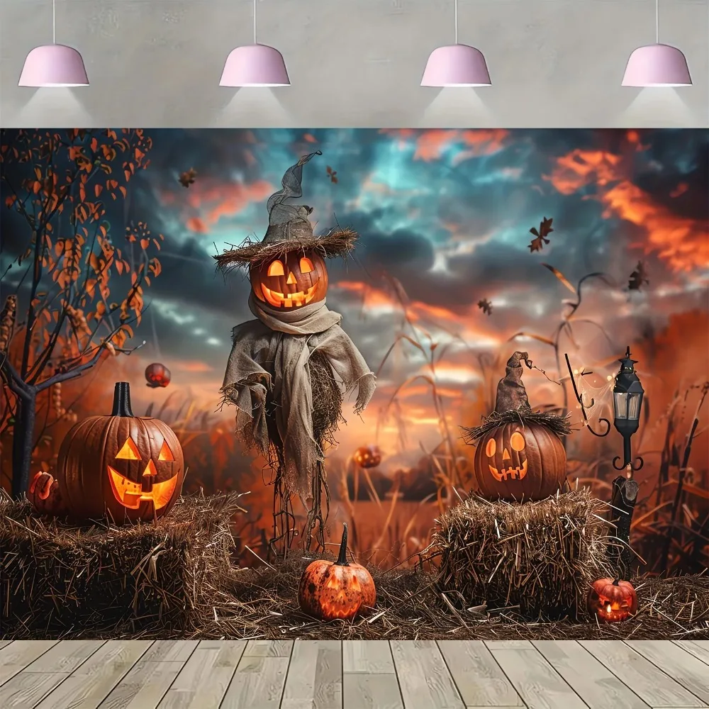 Halloween Party Kulissen Kürbis und Scarecro Party Portrait Dekoration Banner Fotografie Hintergrund für Fotostudio Image
