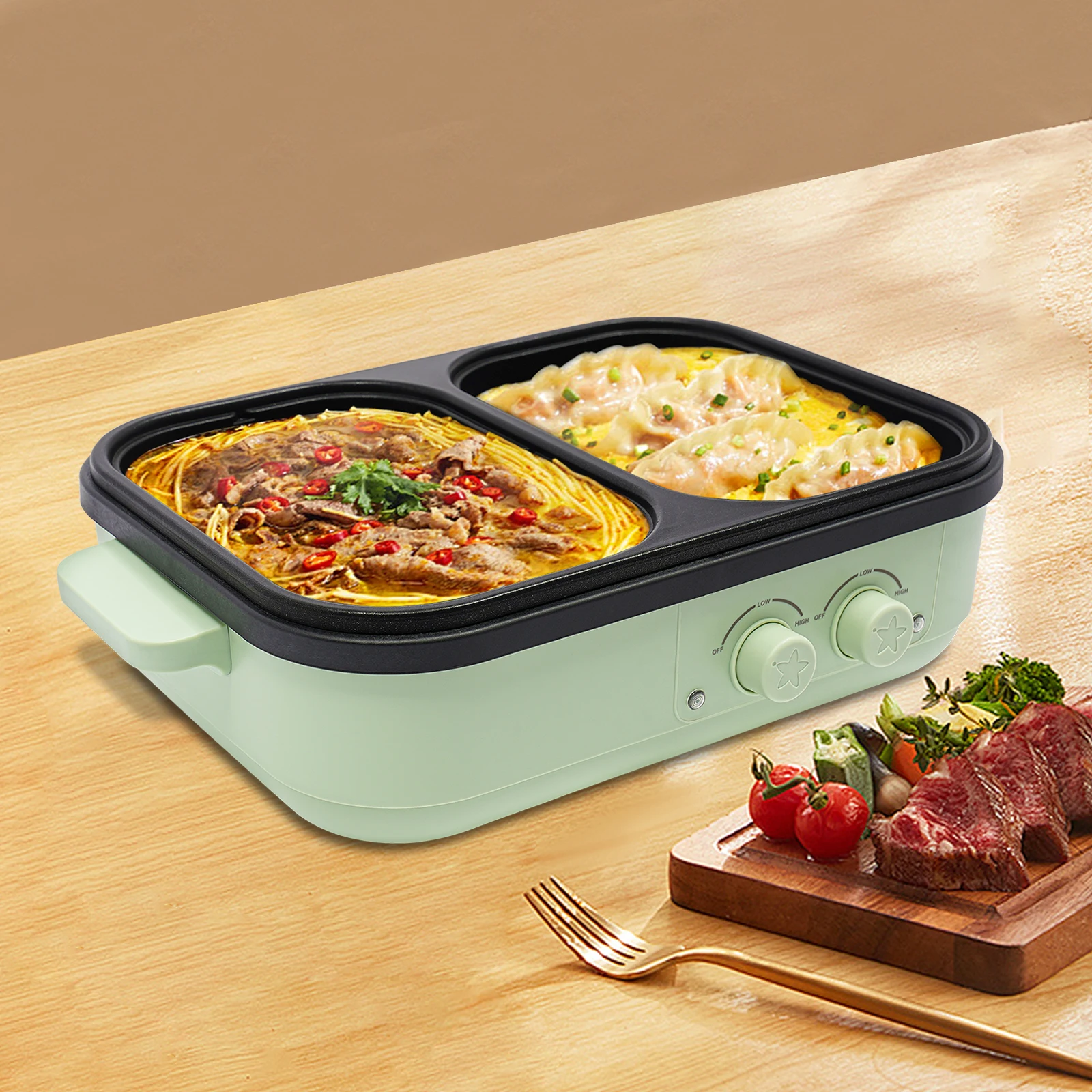 2-in-1 Elektrischer Hotpot und Grill, 1300W Duale Temperaturregelung, 1-Liter Hotpot & 2-Liter Grill, 220V EU-Stecker Image