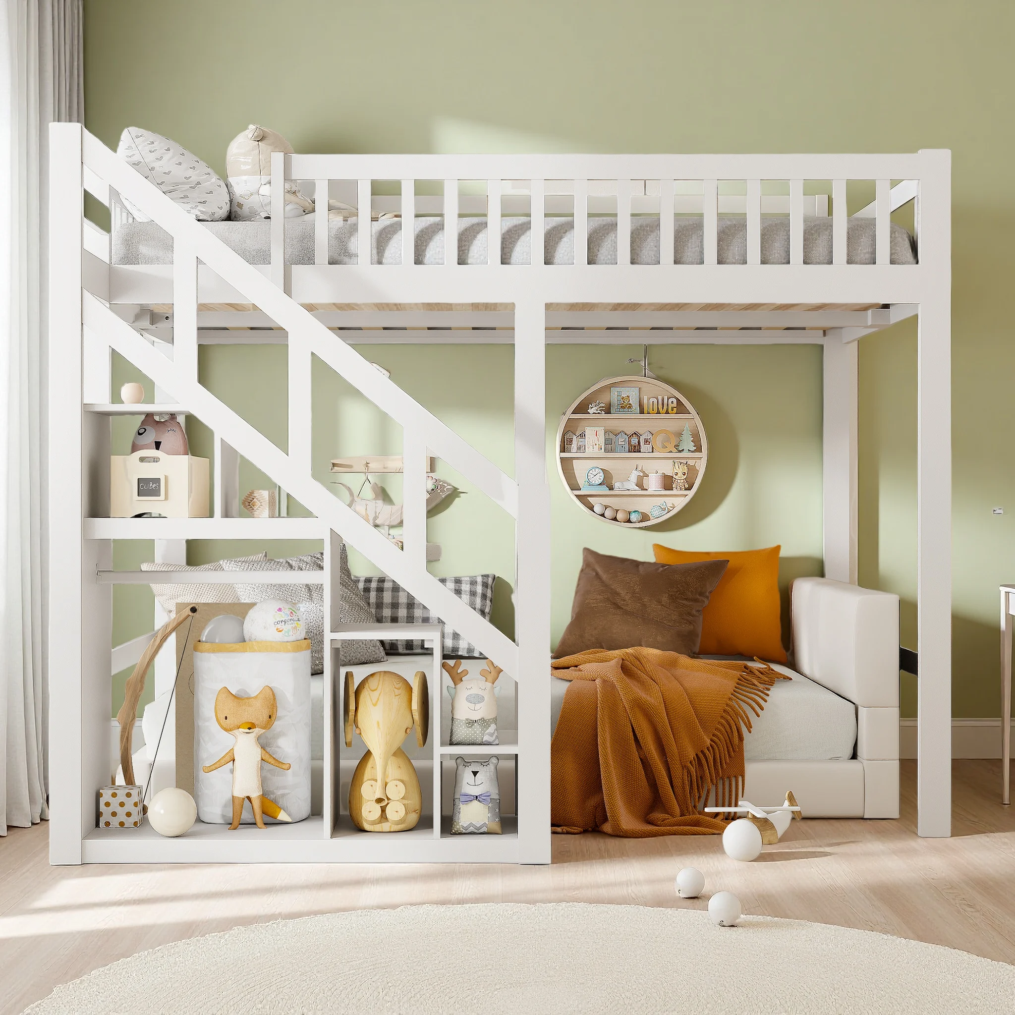 Comanlai Kinder-Etagenbett für 2 Personen Hochbett mit Stauraum und Fallschutz Kinderbettgestell 90x200cm 140x200cm Image