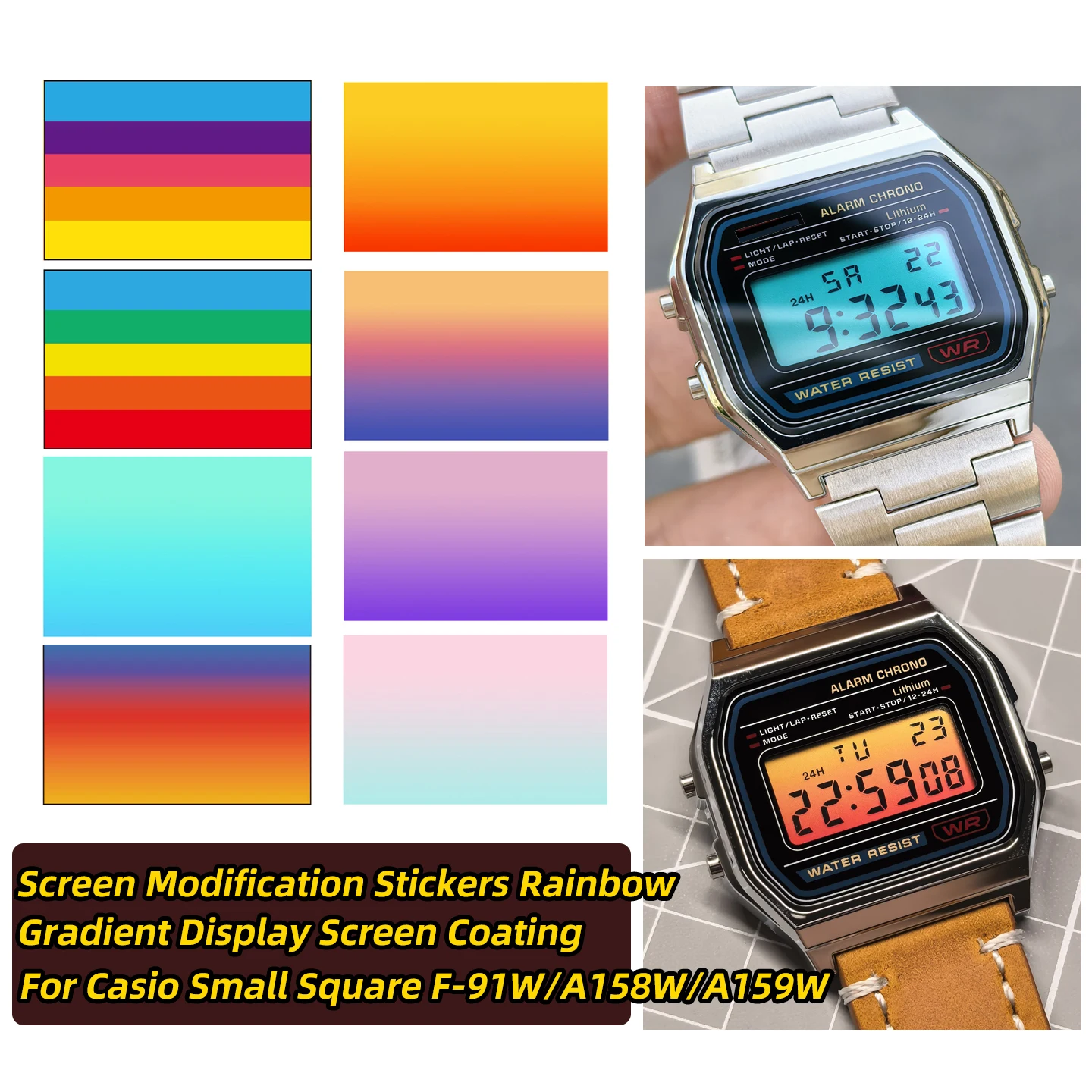 Refit Zifferblatt Bildschirm Zubehör für Casio Small Square F-91W/A158W/A159W Bildschirm Aufkleber Regenbogen Gradient Display Bildschirm Beschichtung Image