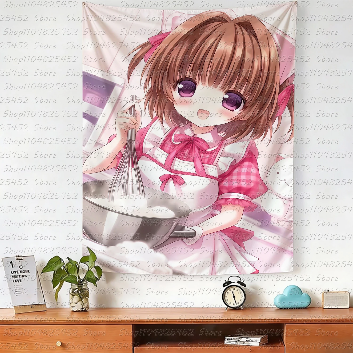 Kawaii Wandteppich für die Heimdekoration, niedlicher Wandteppich, Anime-Wandteppich mit rosa Mädchen-Motiv, süßer Wandteppich mit Mädchen-Motiv Image