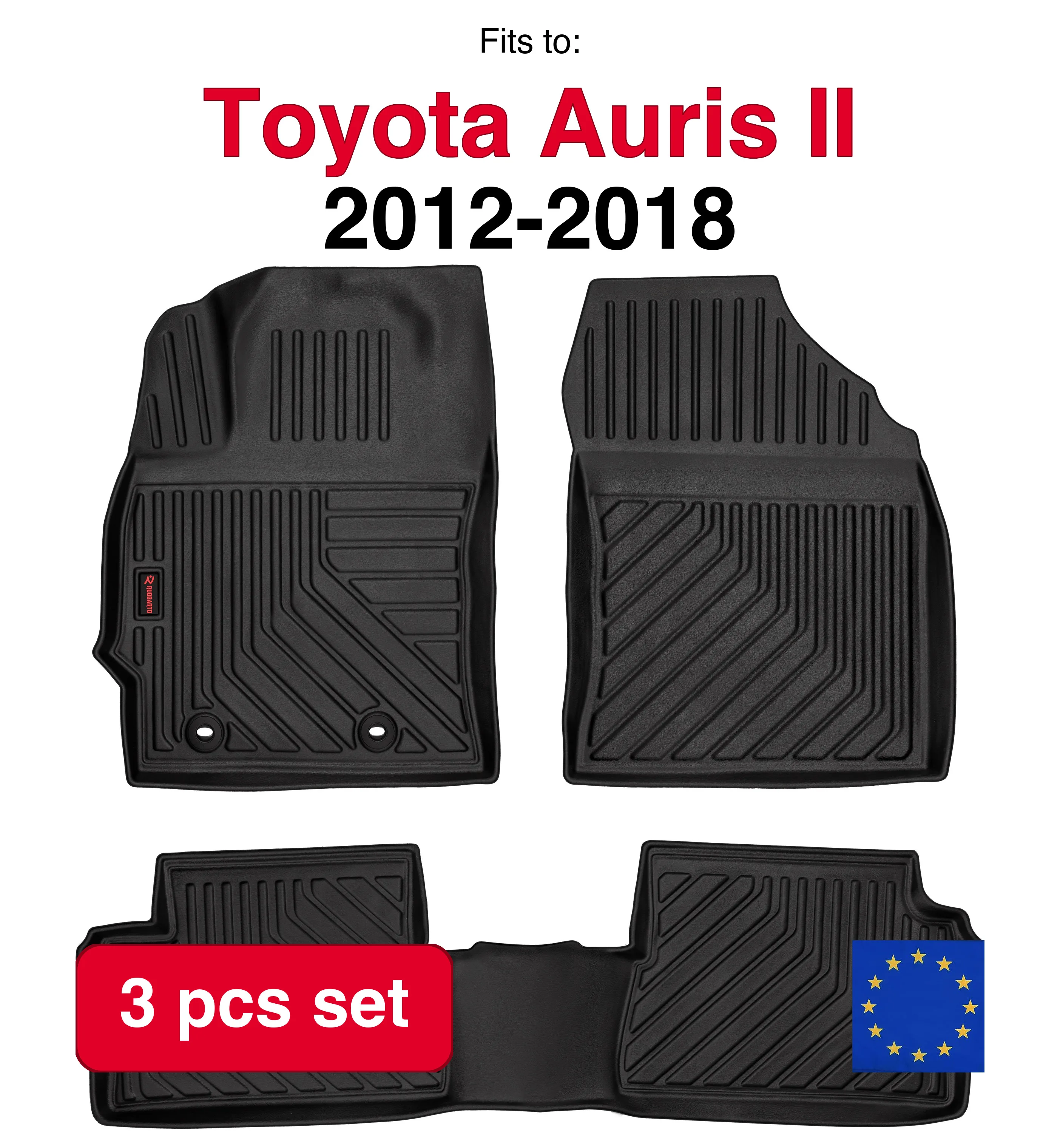 3D-Gummi-Autoteppiche für Toyota Auris II Schrägheck (2012–2018) – Schwarz, passend (3 Stück) Image