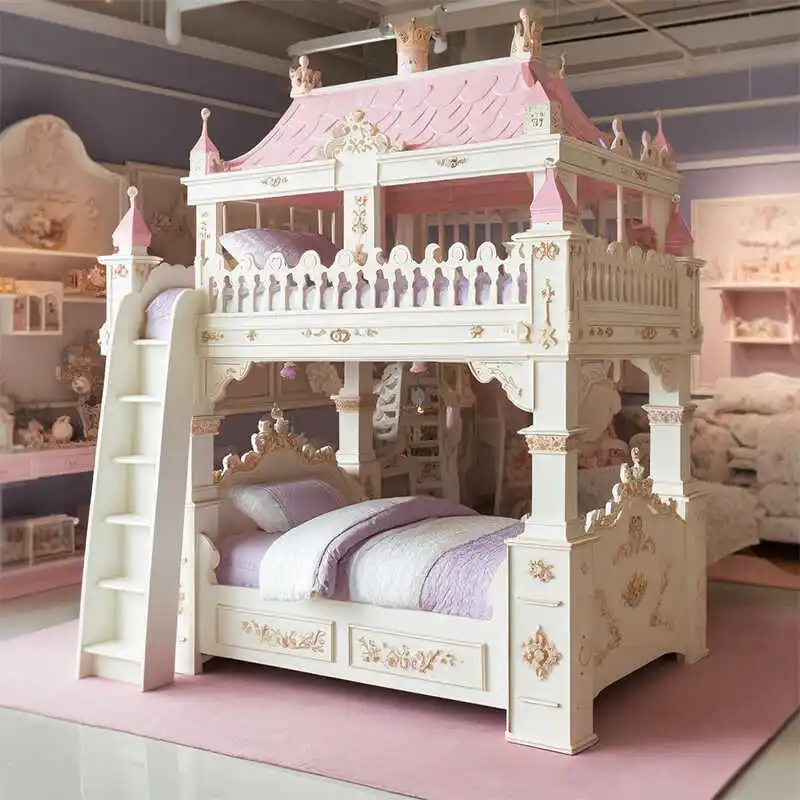 Kinderbett Mädchen Prinzessin Bett Etagenbett Hoch und niedrig Kind und Mutter Schloss rosa Ganz aus Massivholz Stören Sie sich nicht einander Image
