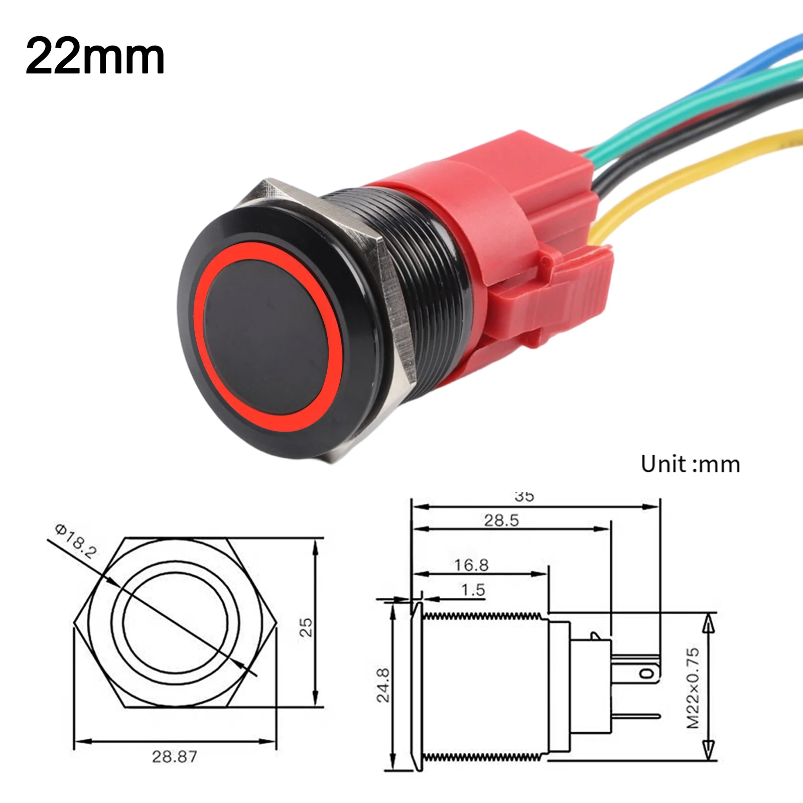 12V Metall-Drucktastenschalter 22mm Durchmesser mit LED-Anzeige und Selbstverriegelungsfunktion IP67 Wasserdichtes Staubdichtes Design Image