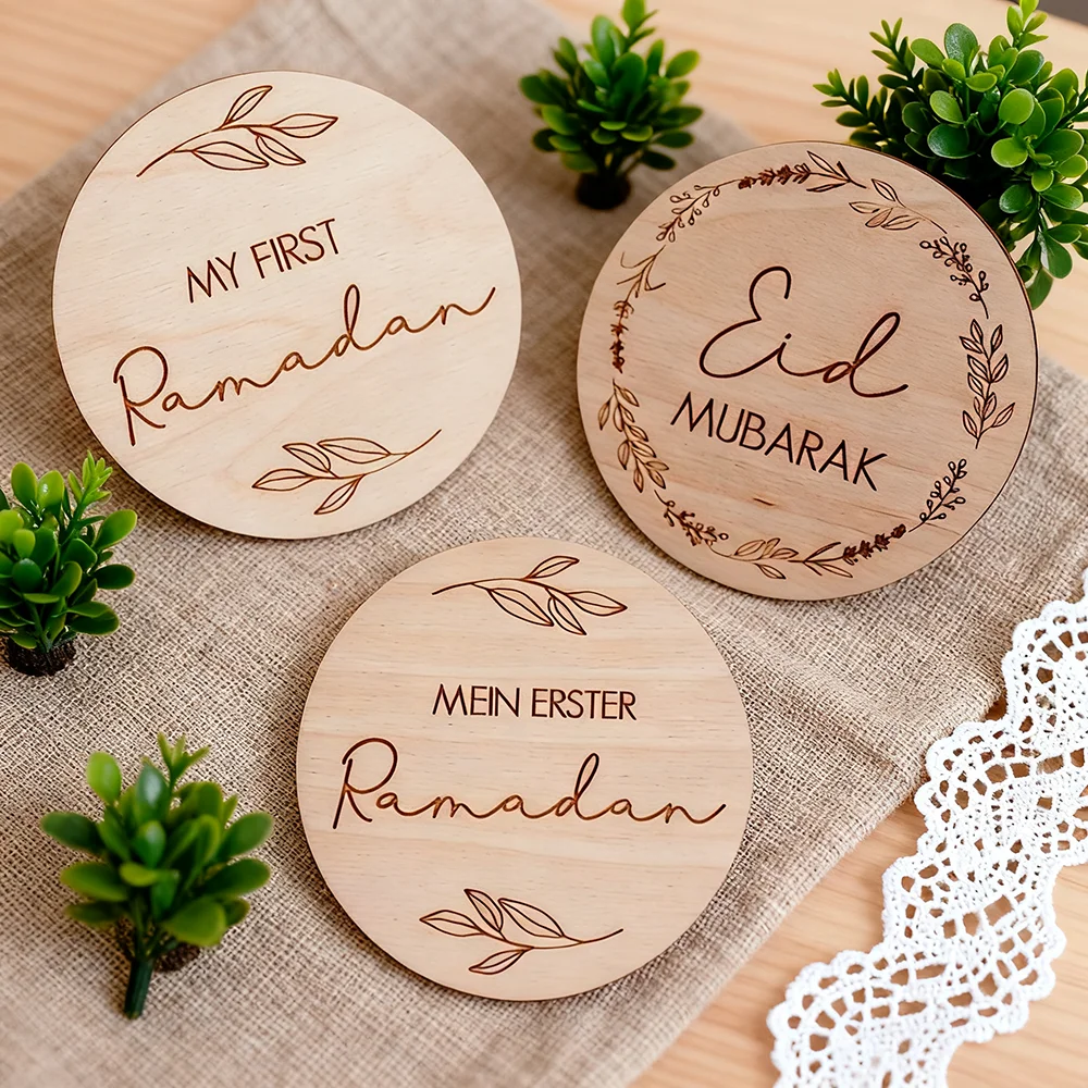 3 stücke mein erstes Ramadan Baby holz Meilenstein Schießen Baby beule Neugeborenen schießen Eid Mubarak requisiten neugeborenen Muslimischen Ramadan geschenk Image