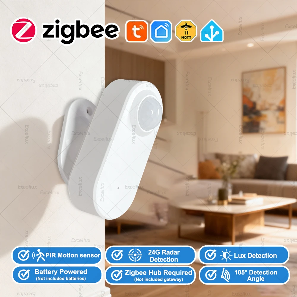 Zigbee PIR Menschlicher Bewegungssensor mit 24G Mmwave Radarsensor Helligkeitserkennung Batteriebetriebene Unterstützung Tuya Zigbee Gateway Z2M Image