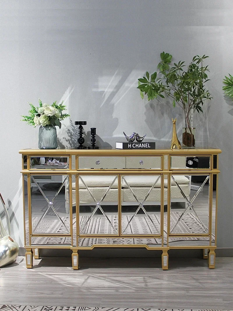 Ästhetisches weiß lackiertes Spiegel-Sideboard, Wohnzimmer, multifunktionaler, leichter Luxus-Eingangsschrank aus Glas Image