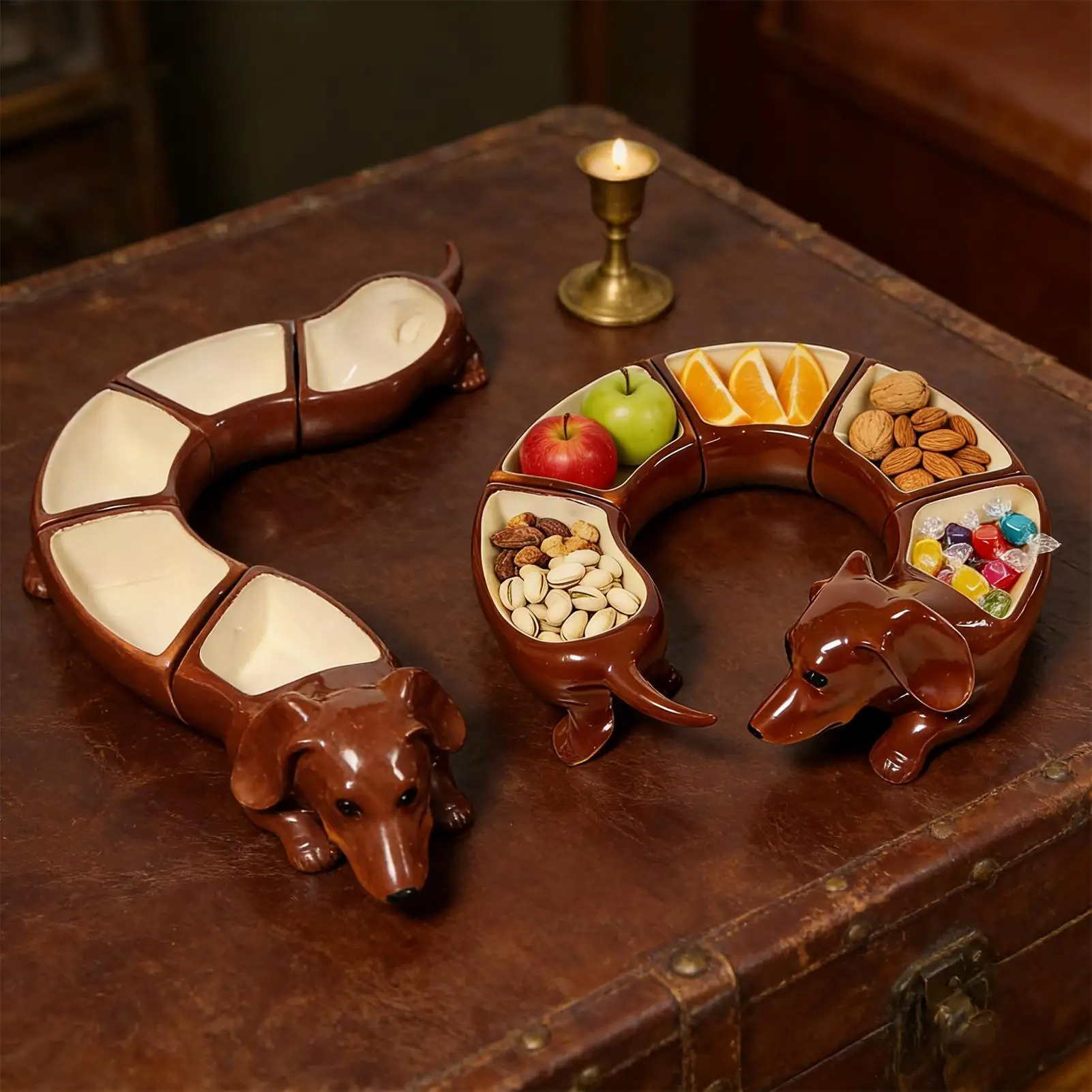 Dachshund-Design Serviertablett aus Harz mit 5 Fächern, Snackteller, frei kombinierbar, Dachshund-Tablett für die Küche Image