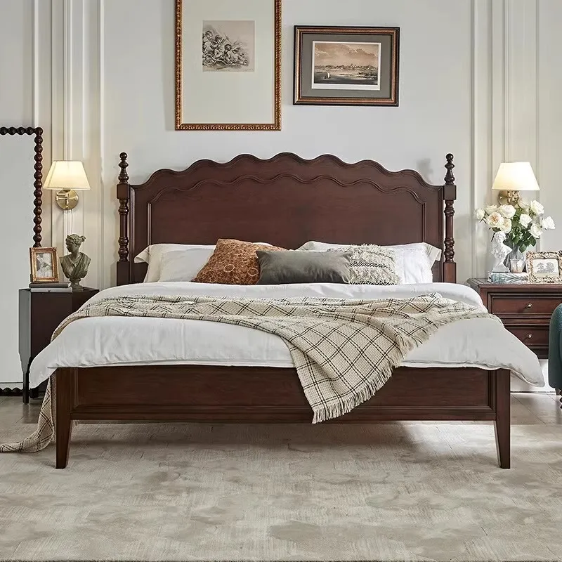 Retro-Massivholzbett, französisches Hauptschlafzimmer, Doppelbett, Hochzeitsbett, Superior Lea Medium, antikes Schlafzimmer aus Eschenholz, 1,8 m Image