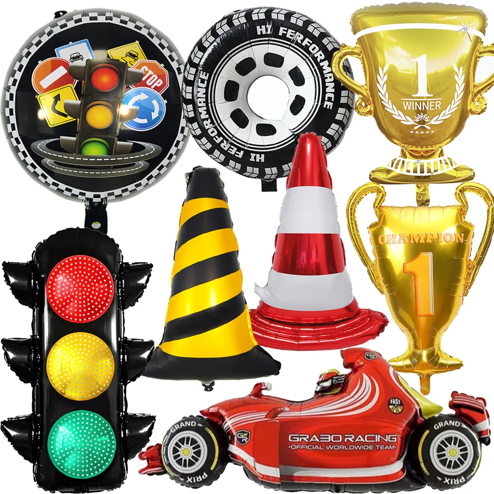 Rennwagen Thema Ampel Trophäe Reifen Sicherheitskegel Folienballon Kindergeburtstag Party Babyparty Dekor Kinderbevorzugung Geschenke ﻿ Image