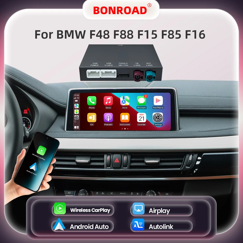 Bonroad drahtloses carplay android auto modul für bmw f48 f88 f15 f85 f16 nbt evo system mit bluetooth spiegel link navigation Image