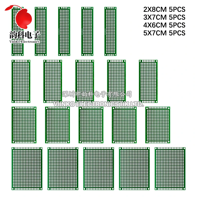 20 Stück doppelseitiges PCB-Kit 2X8 3X7 4X6 5X7 5 Stück je gemischte Prototypplatine Schaltung Protoboard Universal Stripboard gedruckt Image
