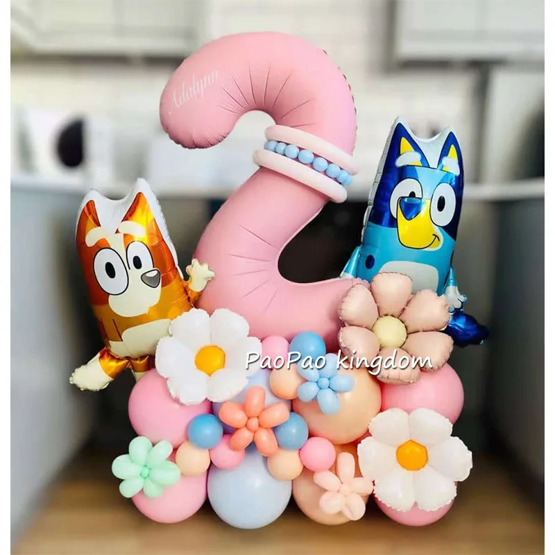 Niedliches blaues Bingo-Thema-Geburtstagsparty-Ballon-Set, Luftballons aus Aluminiumfolie für Kinder, Babyparty, Dekoration, Geschenke Image