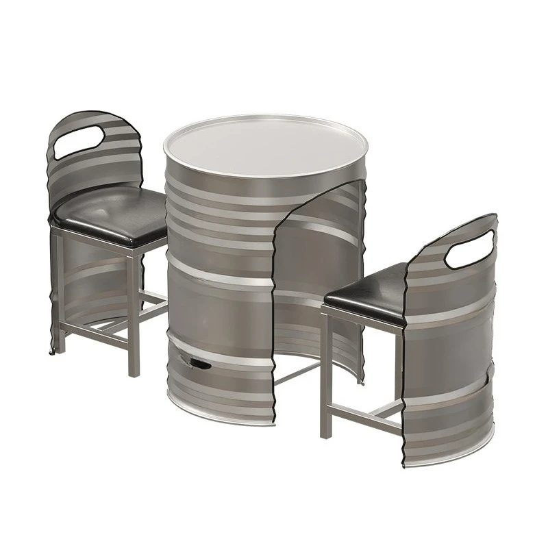 Kombination aus Ölfass-Tisch und Stuhl aus Schmiedeeisen, Sofa-Couchtisch