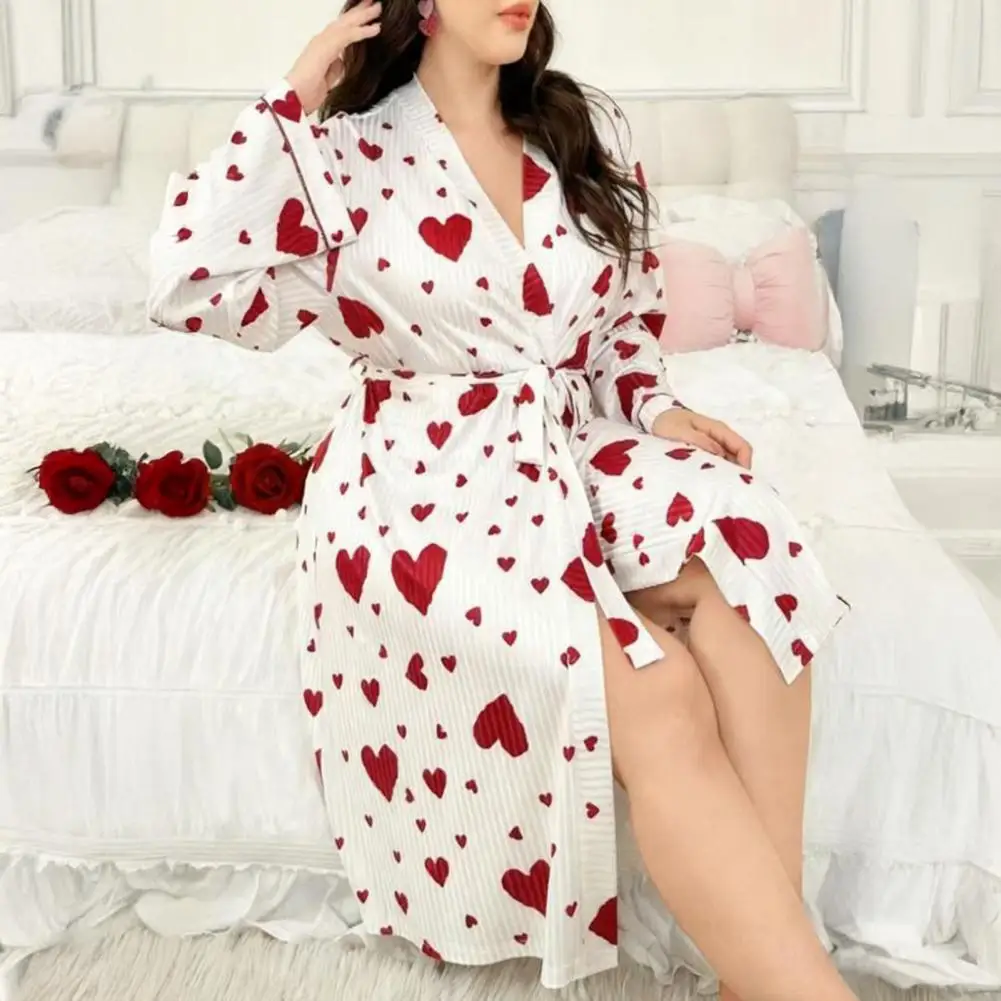 Herzbedruckter Bademantel für Frühling und Sommer Morgenmantel Langarm-Bademantel Hotel Beauty Badetuch für Paare Image