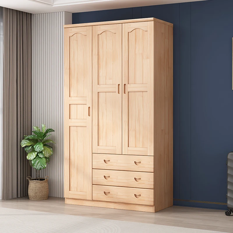 Ganz aus Massivholz, Kleiderschrank, Haushalt, Schlafzimmer, Holztür, einfache, moderne kleine Wohnung, E**** mika, Kinder-Kiefern-Kleiderschrank