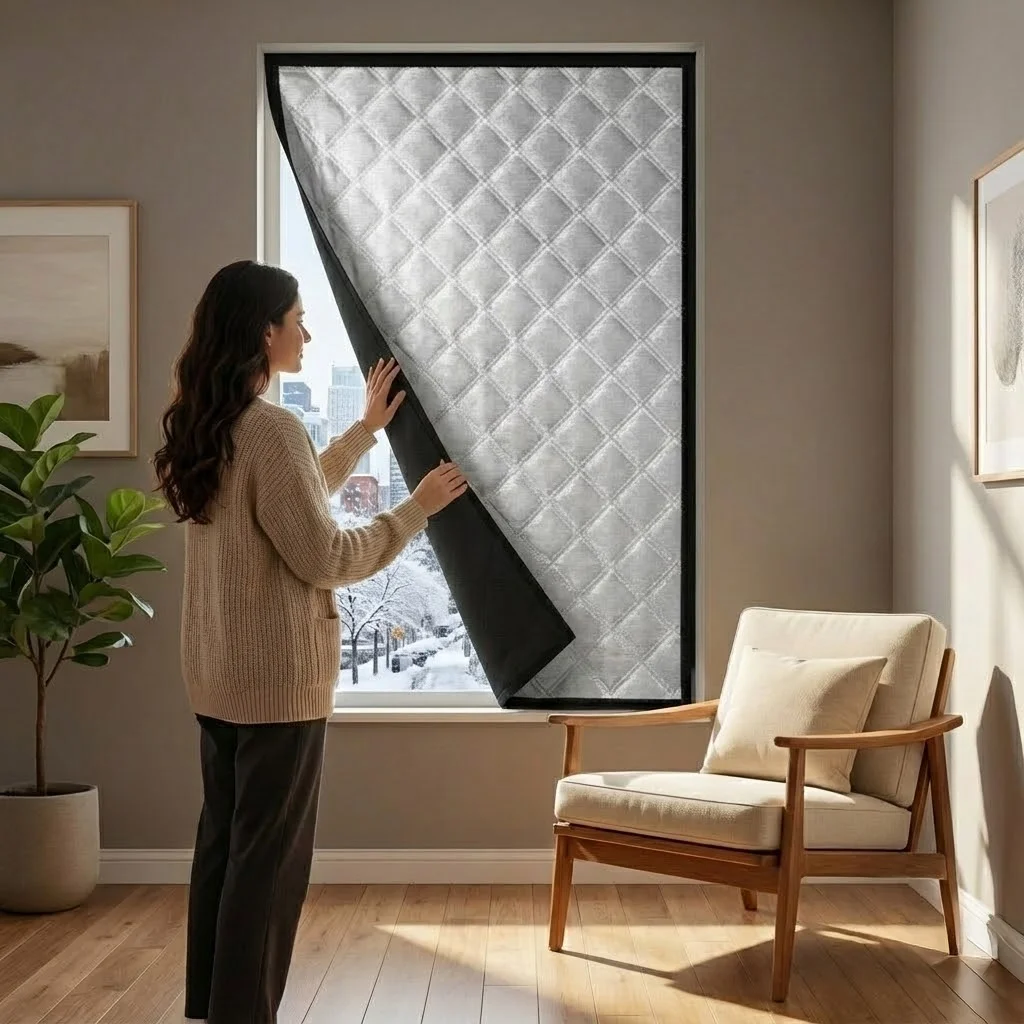 Winddichter Winter-Thermovorhang mit Klettverschluss, einfach zu installieren, geräuschloses Design, hält das gemütliche Zuhause kalt aus Image