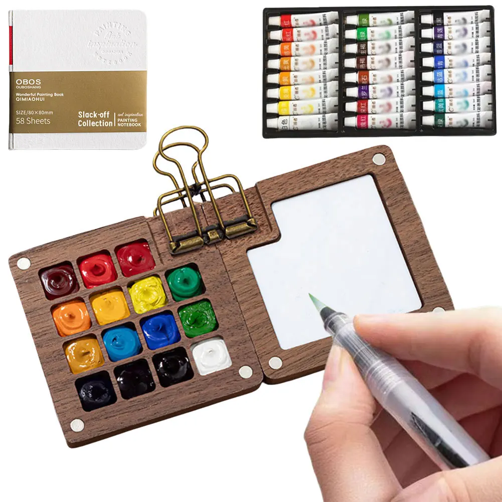 Reise-Farbpalette, Taschen-Künstler-Aquarell-Set mit Clip, Mini-Aquarell-Palette-Set, tragbares Aquarell-Set für Schulteile Image