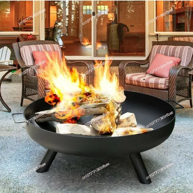 Runde Feuerstelle für den Außenbereich – tragbarer Holz- und Holzkohle-Heizer für 4–5 Personen – Feuerschale für Terrasse und Garten Image