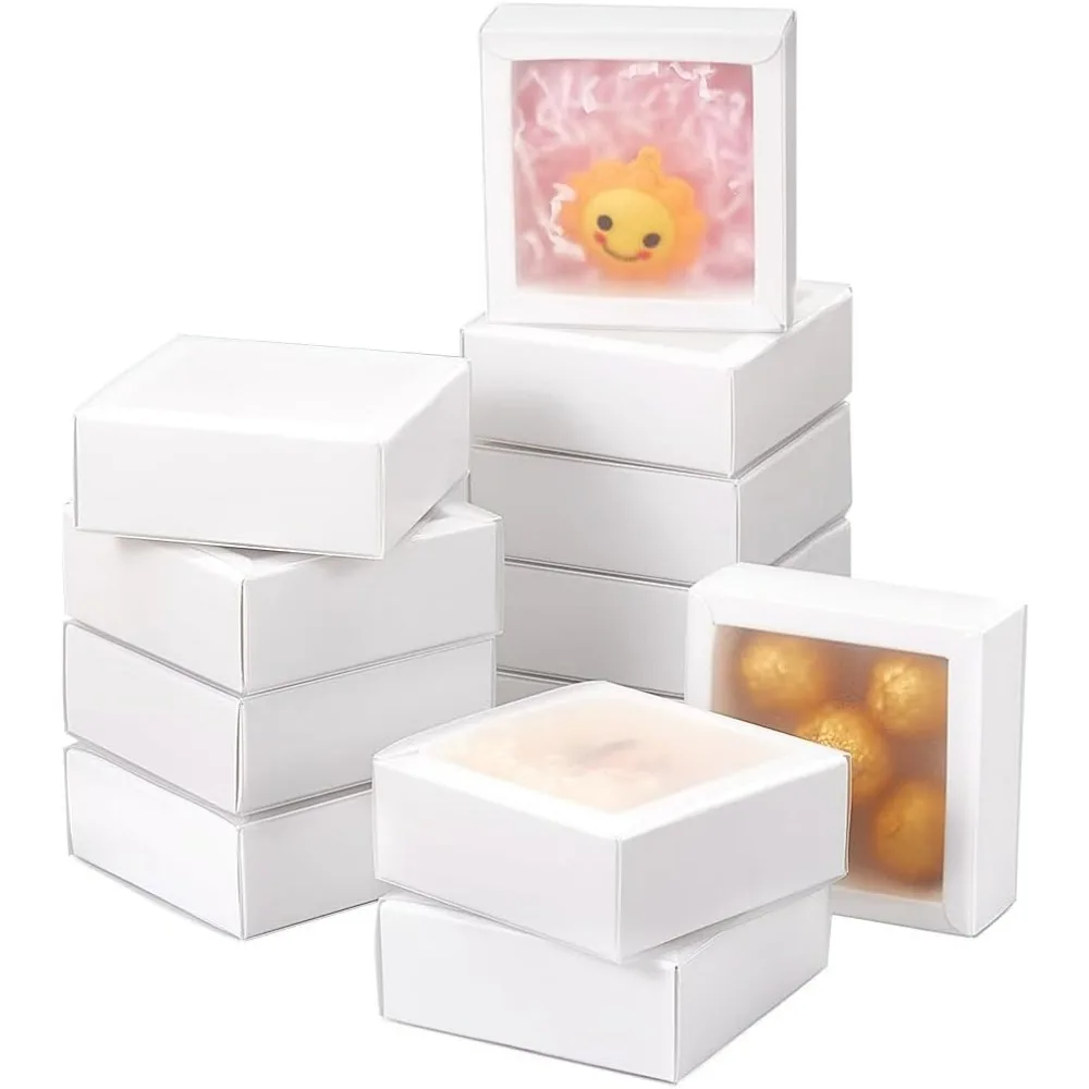 12 Stück weiße Geschenkboxen aus Papier, Schubladenboxen mit PVC-Fensterabdeckung für Partygeschenke, Leckereien, Schmuck, Vorschlag, Geschenkverpackung Image