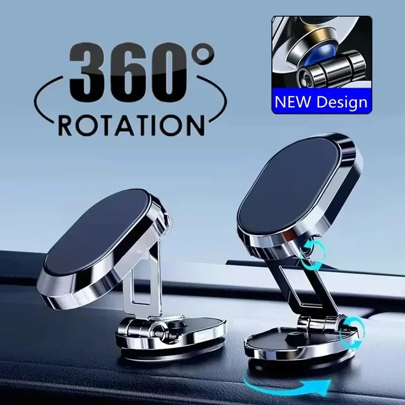 1080° Rotatable Magnetic Car Phone Holder Foldable Magnet Smart Phone Stand GPS Phone Bracket In Car For iPhone 16 Xiaomi Huawei