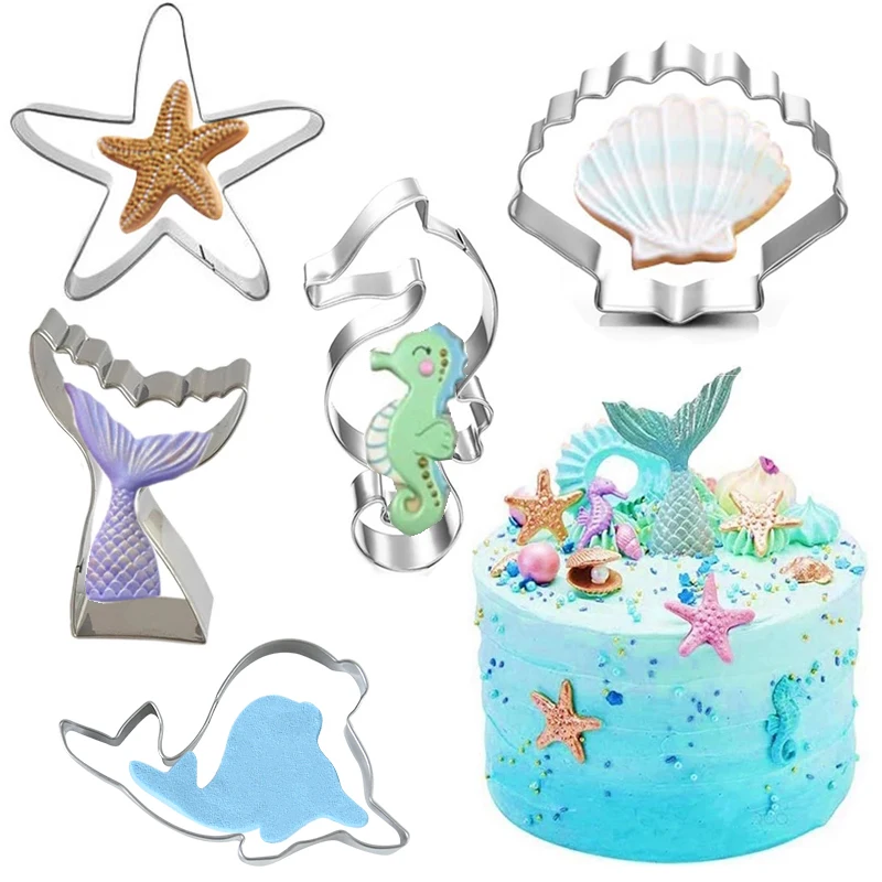 1 SET Meerjungfrau Schwanz Cookie Cutter Meer Tier Seestern Shell Keks Fondant Form Für Kinder Meerjungfrau Geburtstag Party Backen Kuchen decor Image