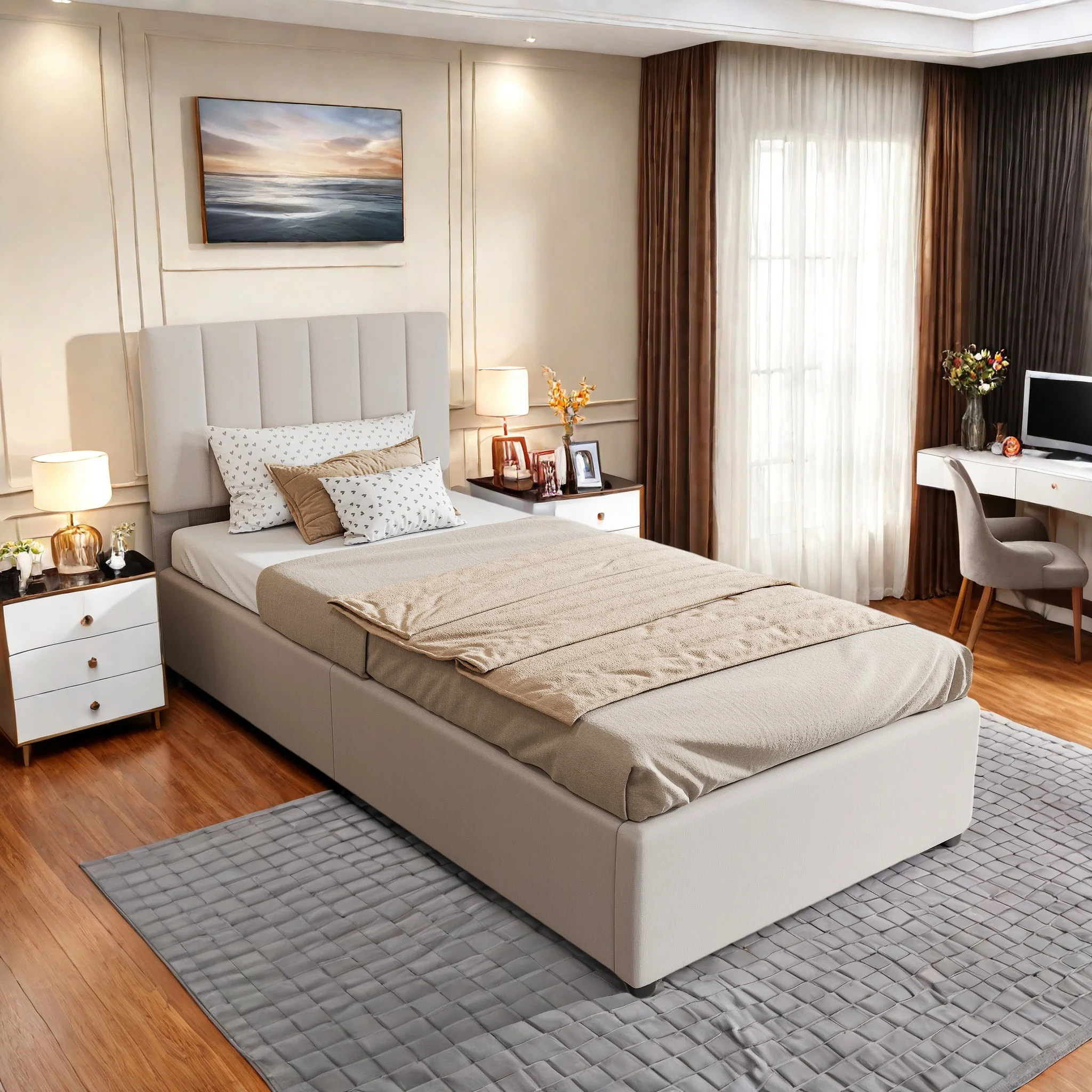 Rosahqnda Polsterbett 90 x 200 cm mit LED, hydraulischem Stauraum, Bettkasten und Lattenrost, Jugend- und Einzelbett Image