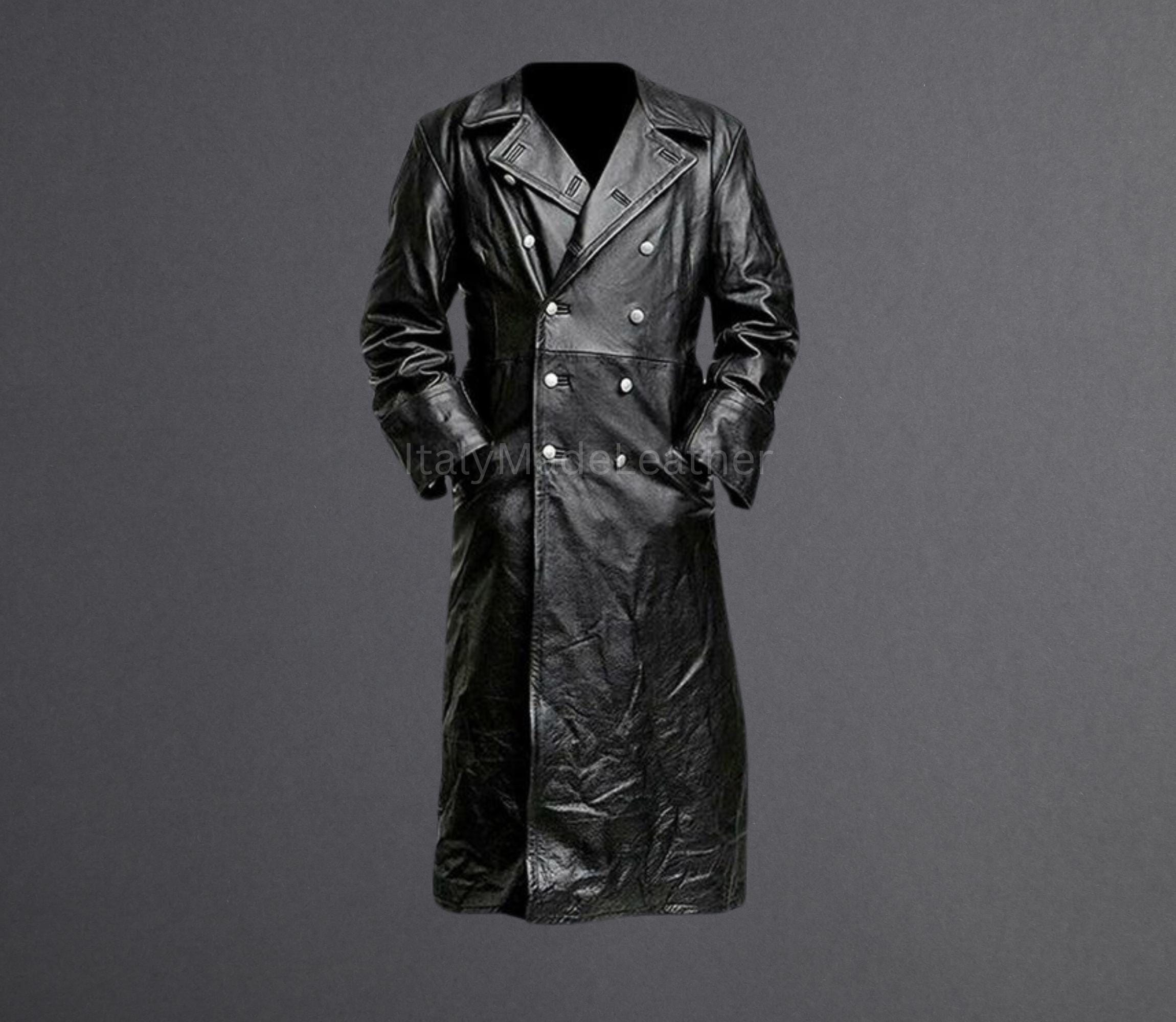 Cappotto lungo da uomo in vera pelle di mucca nera - Trench in vera pelle fatto a mano, cappotto casual, cappotto formale, cappotto lungo classico, ca