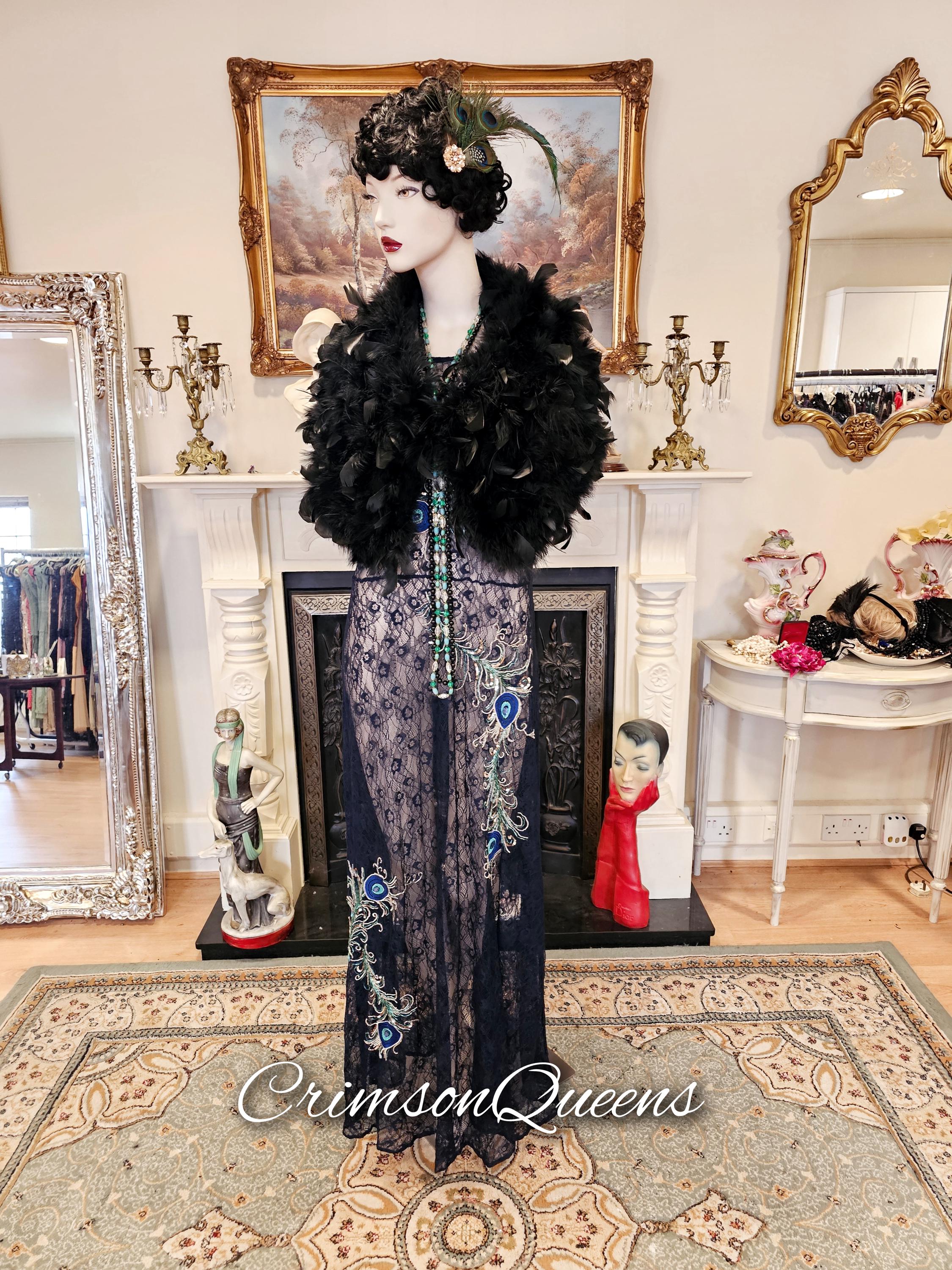 Abito anni '20, abito Flapper Art Déco anni '20, abito con paillettes, pavone trasparente, abito orientale in pizzo floreale, abito Grande Gatsby, tag