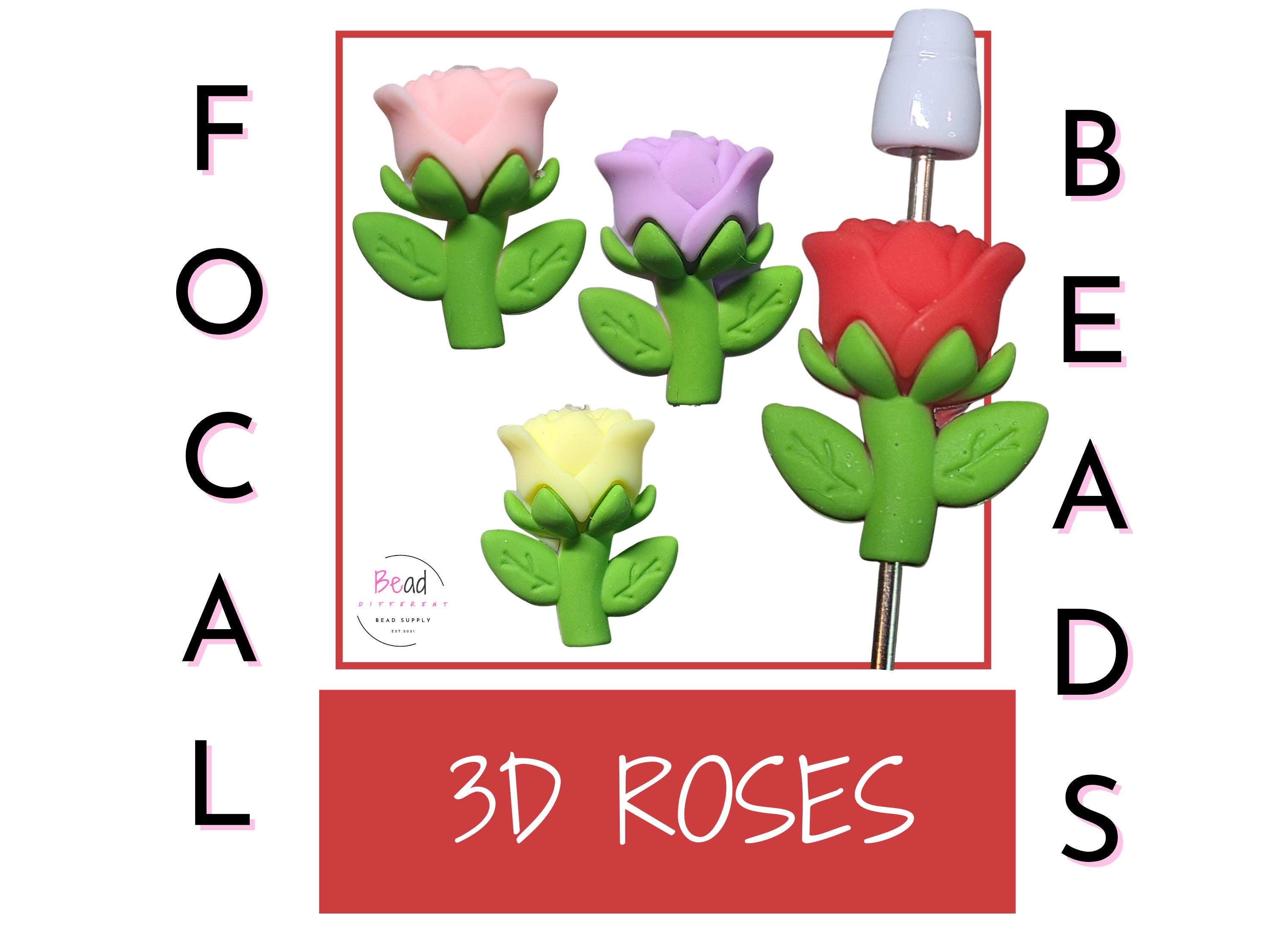 Perline 3D, perline a forma di rosa, perline in silicone decorative, perline a forma di fiore decorative, perline a forma di vaso, perline per lavori